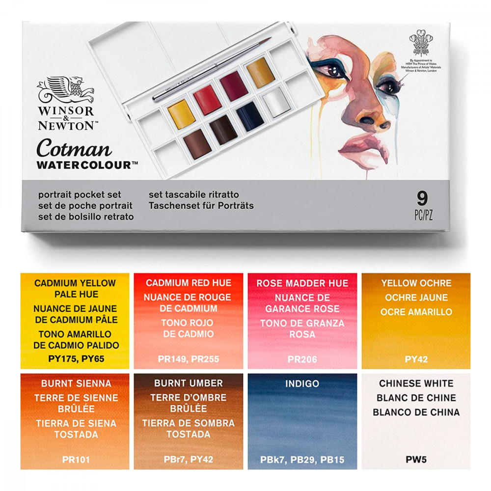 Winsor & Newton - Cotman - Caja de bolsillo de pintura para acuarelas,  medias pastillas (14 piezas)