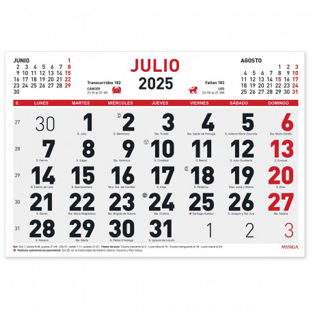 Calendario Mensual 30 x 21 cm Myrga 2025
